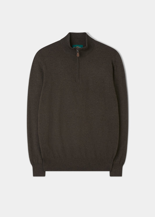 Ashfield 1/4 Zip Cotton Merino Jumper In Seaweed
