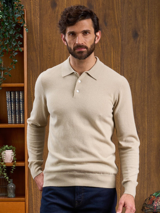 Long Sleeve Polo Shirt in Natural