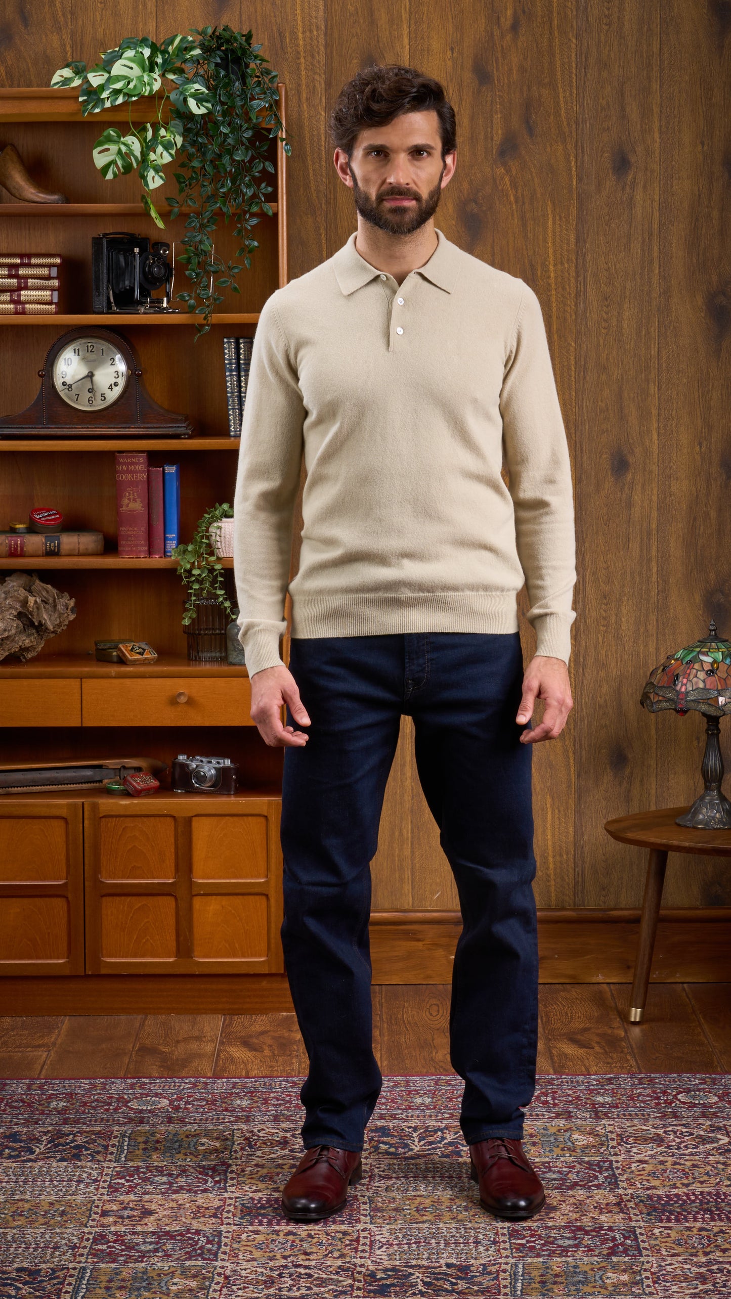Long Sleeve Polo Shirt in Natural