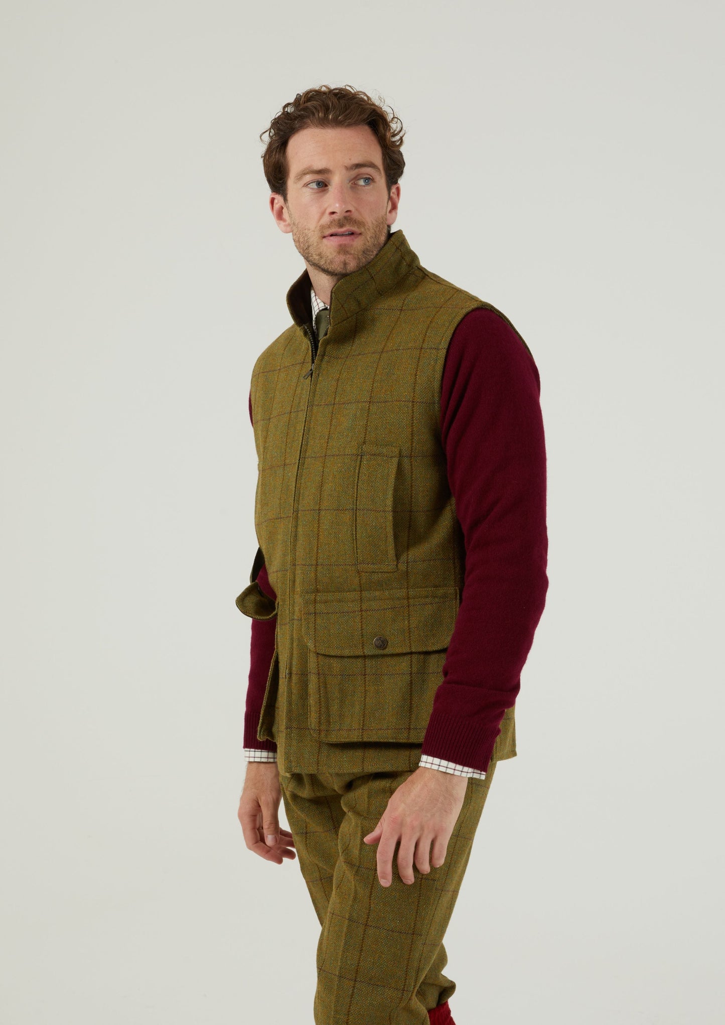 Rutland Men's Tweed Waistcoat In Lichen