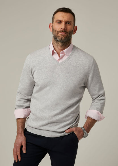 Alan Paine cotton cashmere v-neck jumper in dove