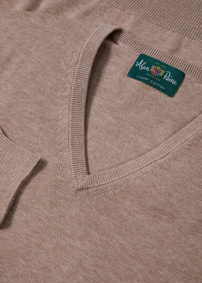 Alan Paine cotton cashmere v-neck jumper in coffee