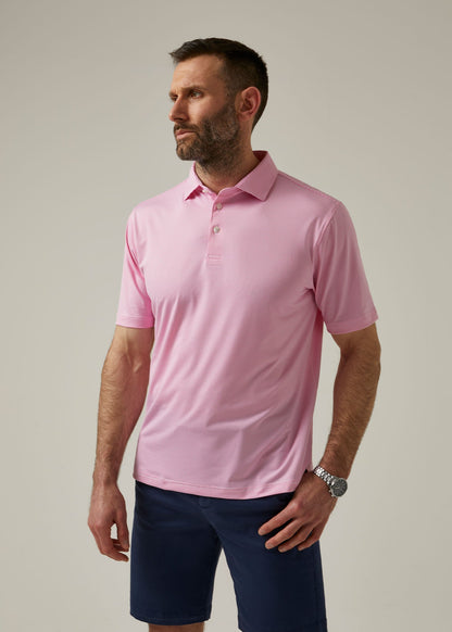 Striped short sleeved polo shirt in carnation pink